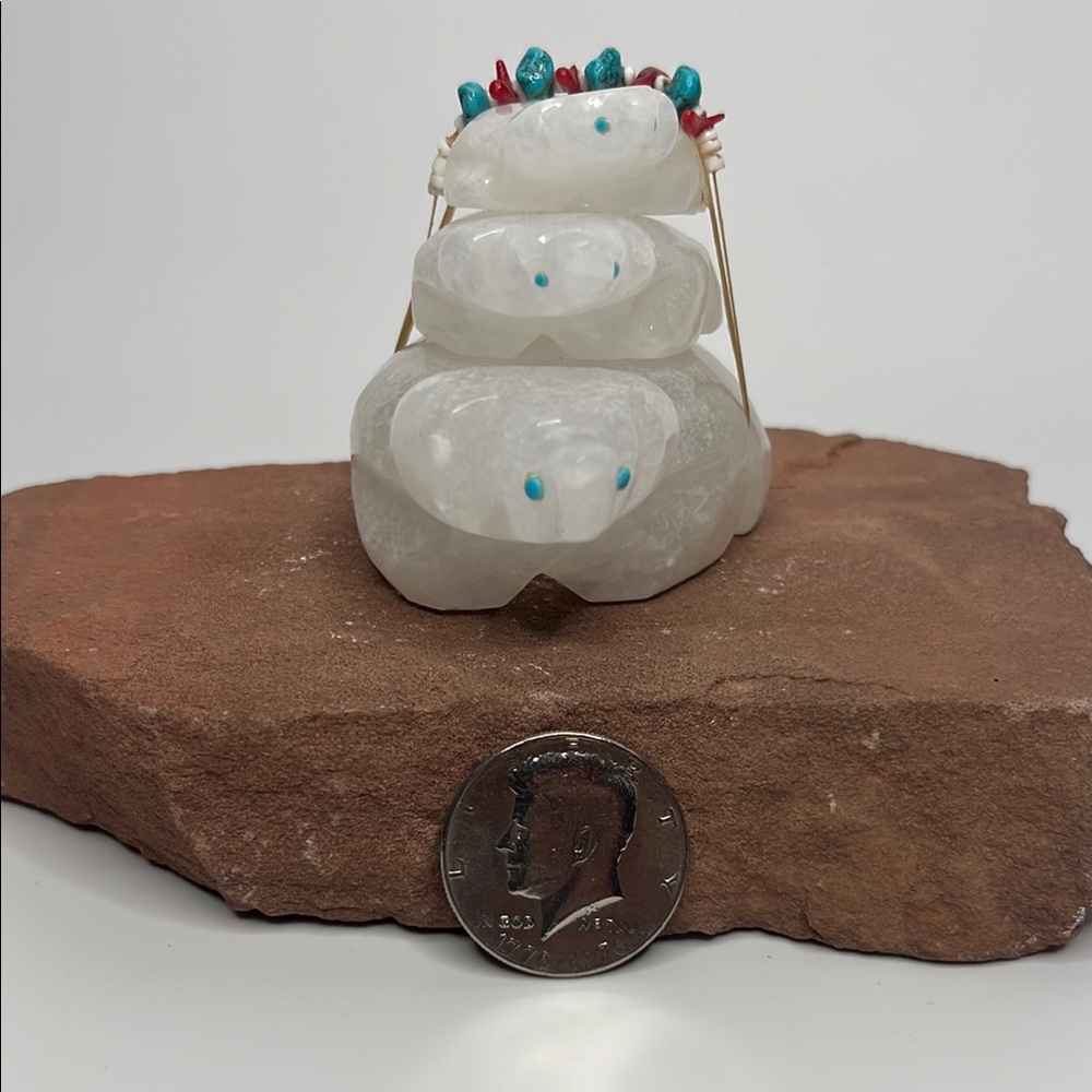 Elegant white calcite triple Bear figurine